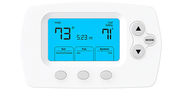 Heating and cooling thermostat reader with blue screen