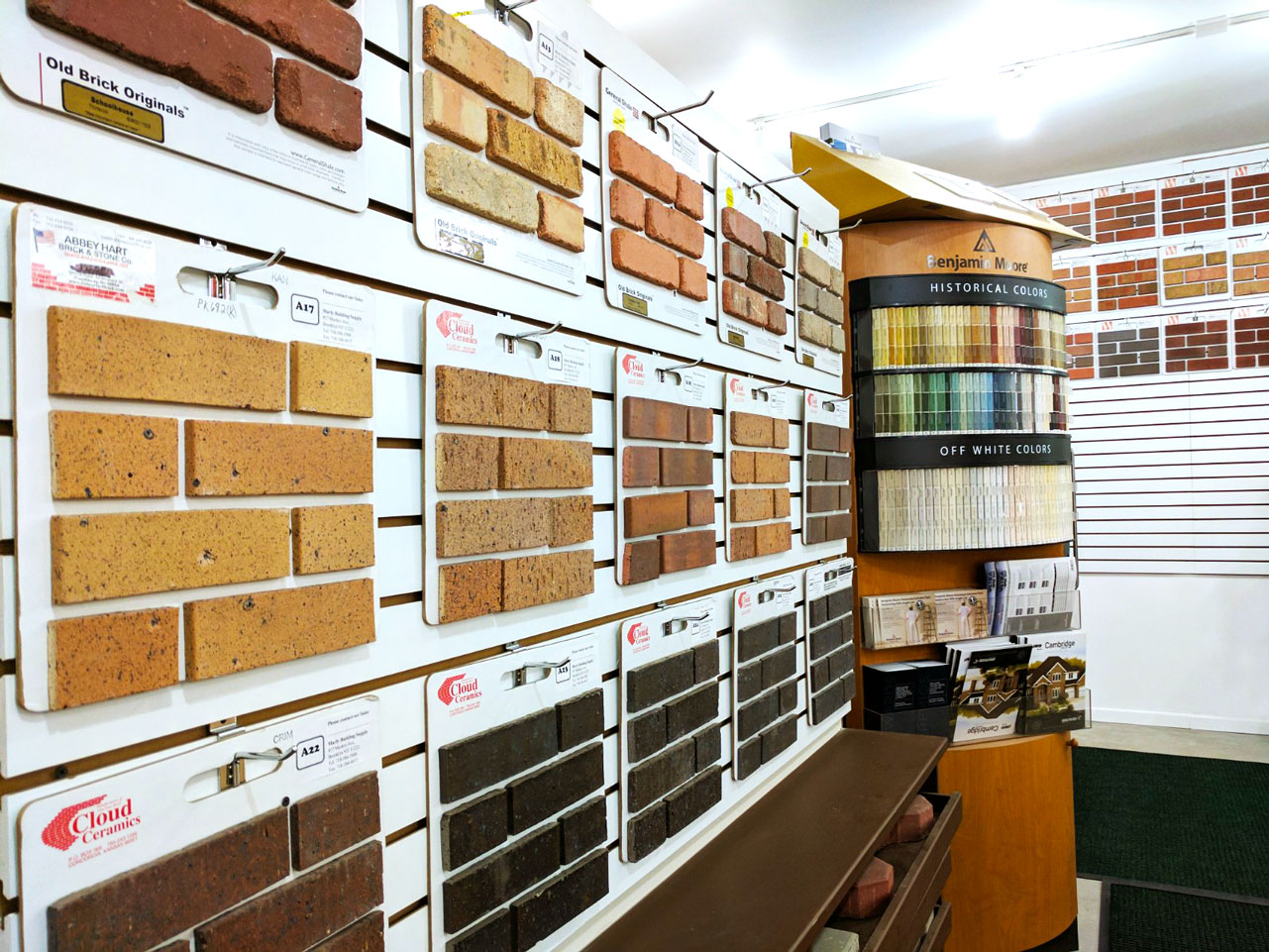Sample panels and finishes in the showroom