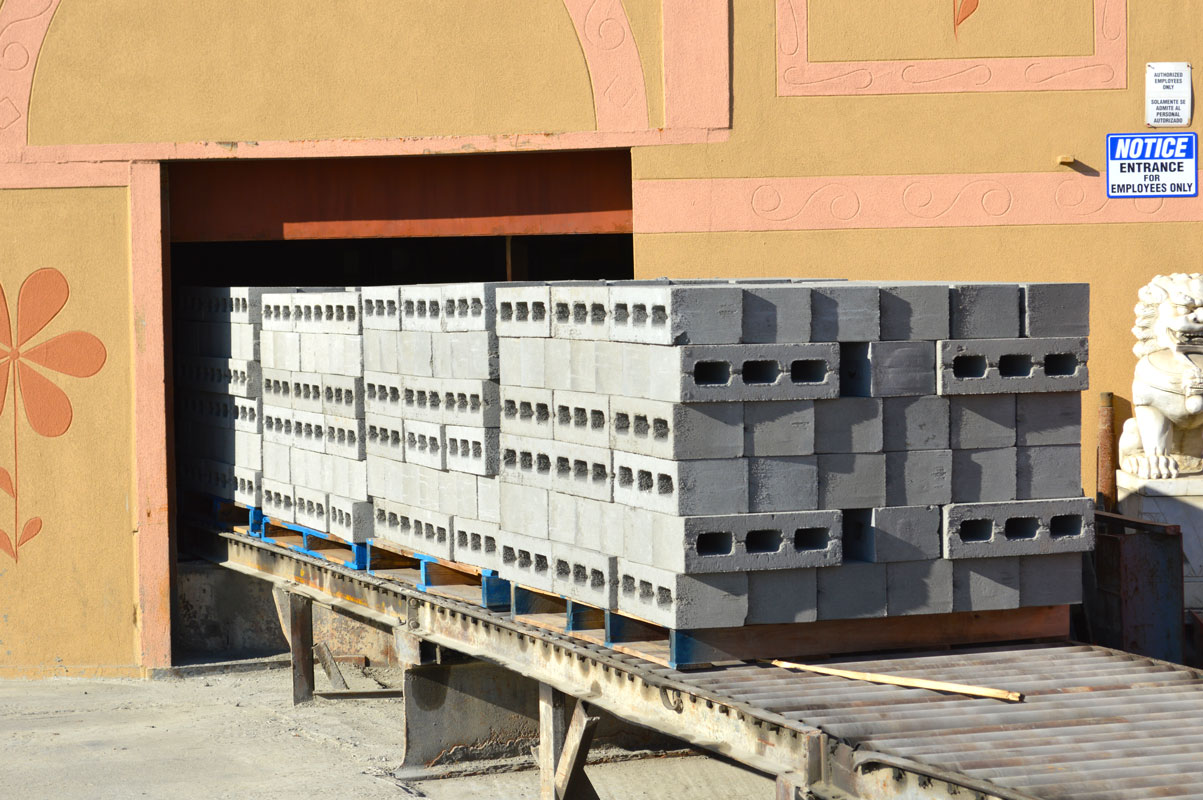 Block samples displayed on the exterior wall