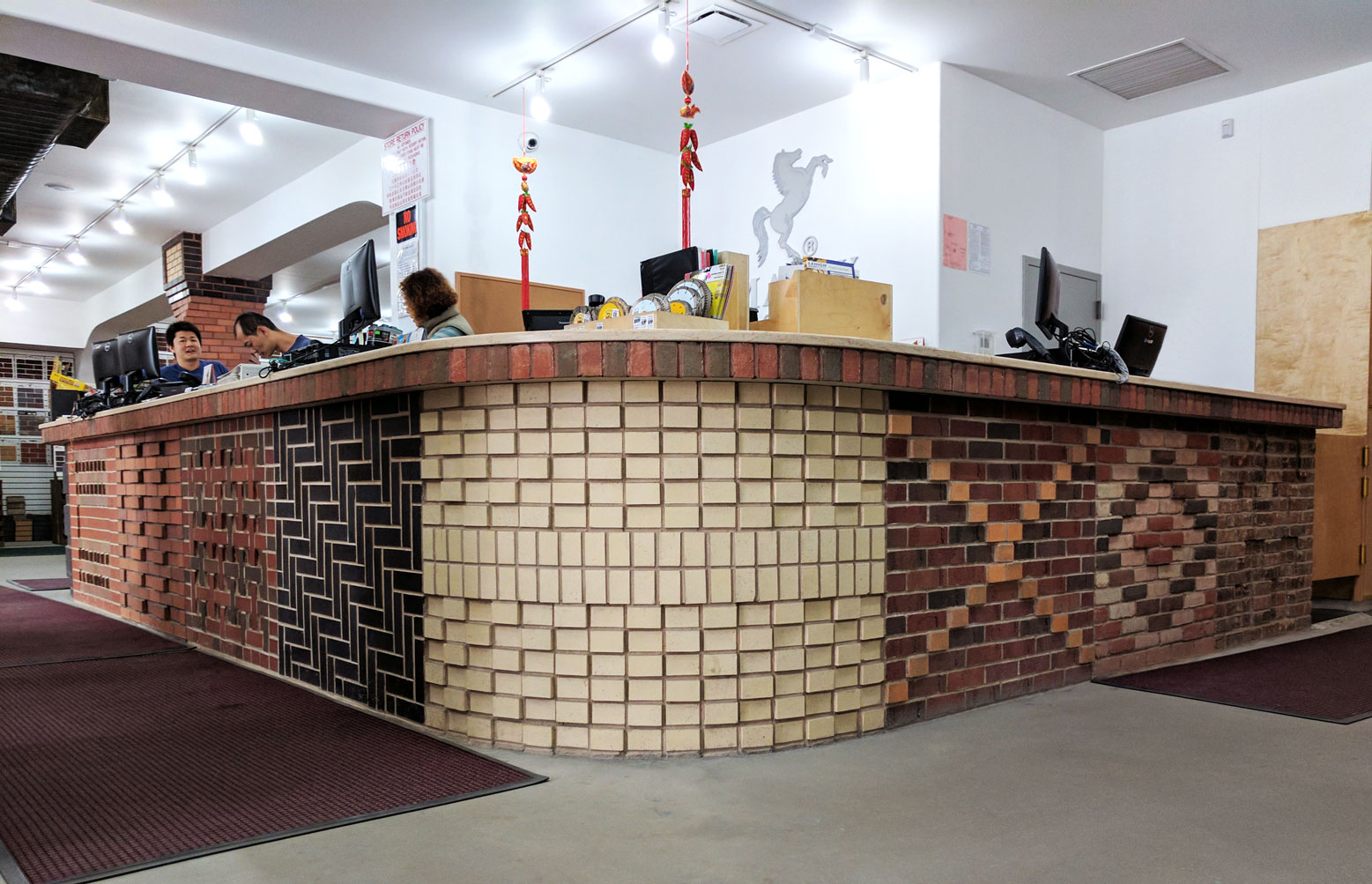 Masonry-built service counter